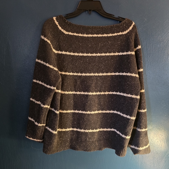 Striped Gray and White Women's Sweater - Picture 2 of 2